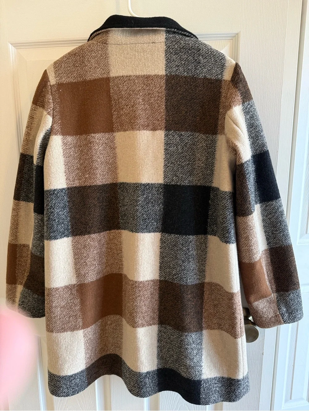 Pendleton Women's Wool Blend Fall Brown & Cream Plaid Zip-Front Peacoat S